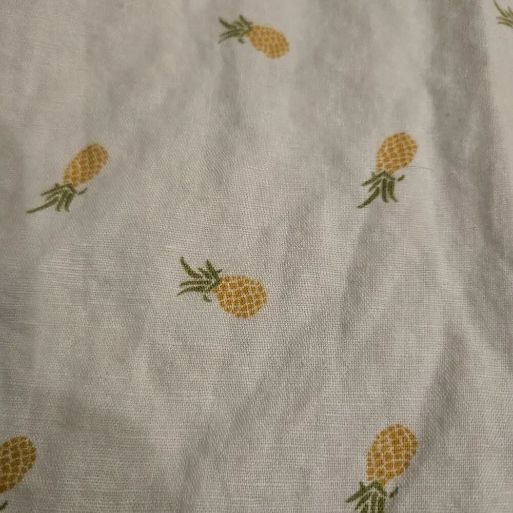 Banana Republic White Pineapple Linen Blend Slim Fit Short Sleeve Shirt Men L
